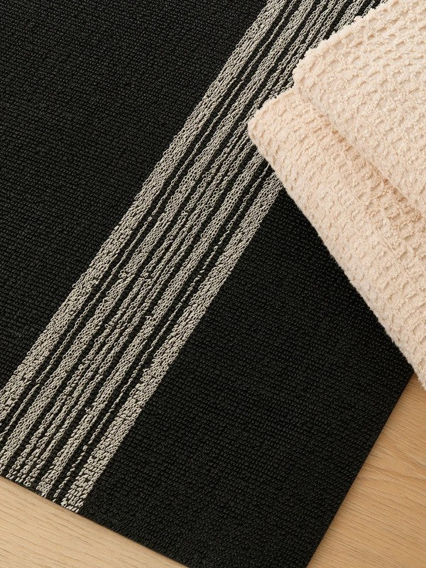 Chilewich Relay Stripe Shag Mat, Coal