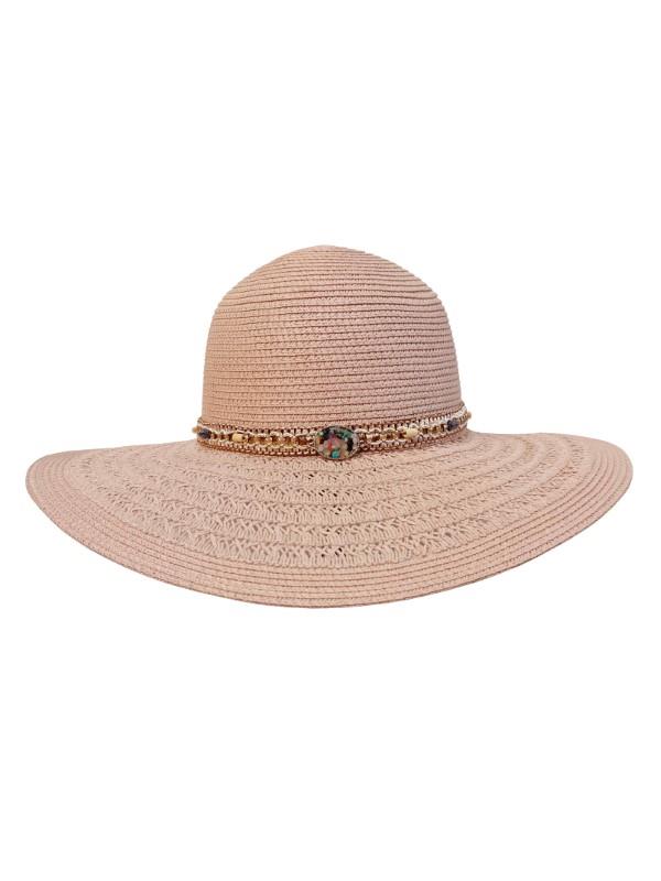 Brim Straw Hat With Gemstone Band