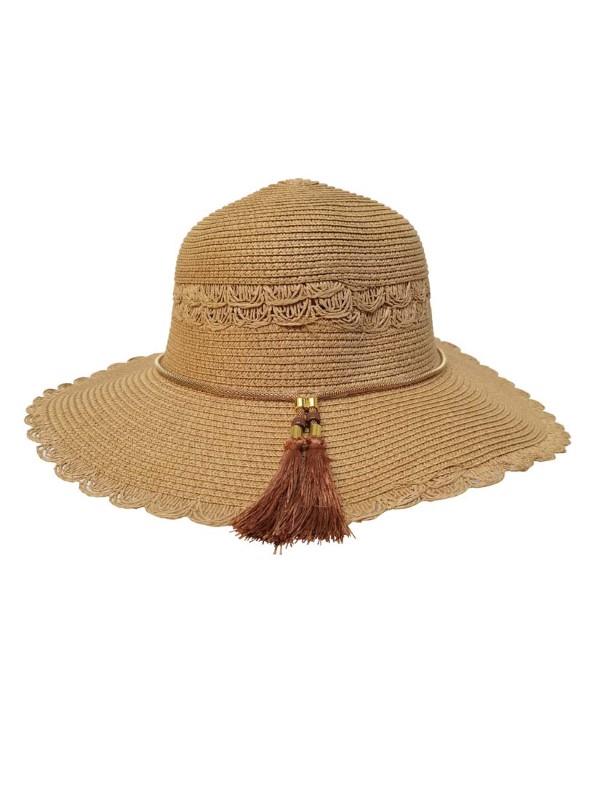 Brim Straw Hat W/Tassel Strap