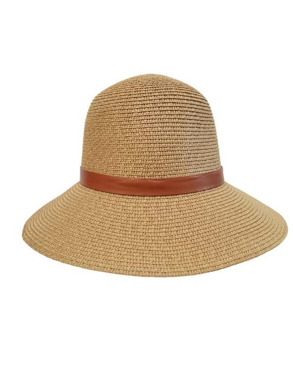 Crochet Bucket Straw Hat w/Metal Buckle Band