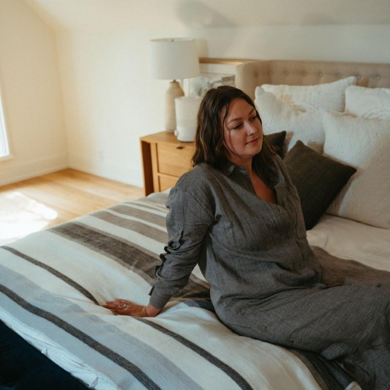 Striped Alpaca Throw Blanket - Earl Grey