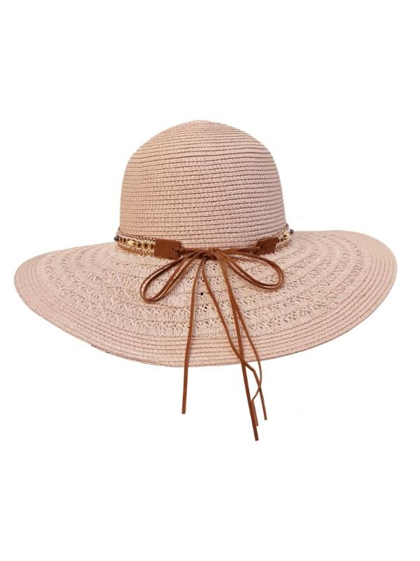 Brim Straw Hat With Gemstone Band