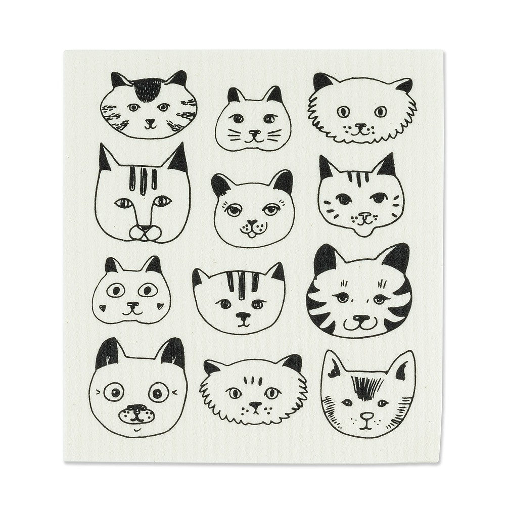 Cat Faces Swedish Dishcloth, Set of 2