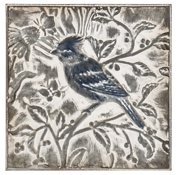 Embossed Bird On Branch Wall Art