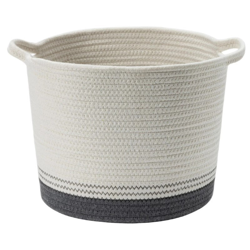 Round White &amp; Grey Cotton Rope Basket