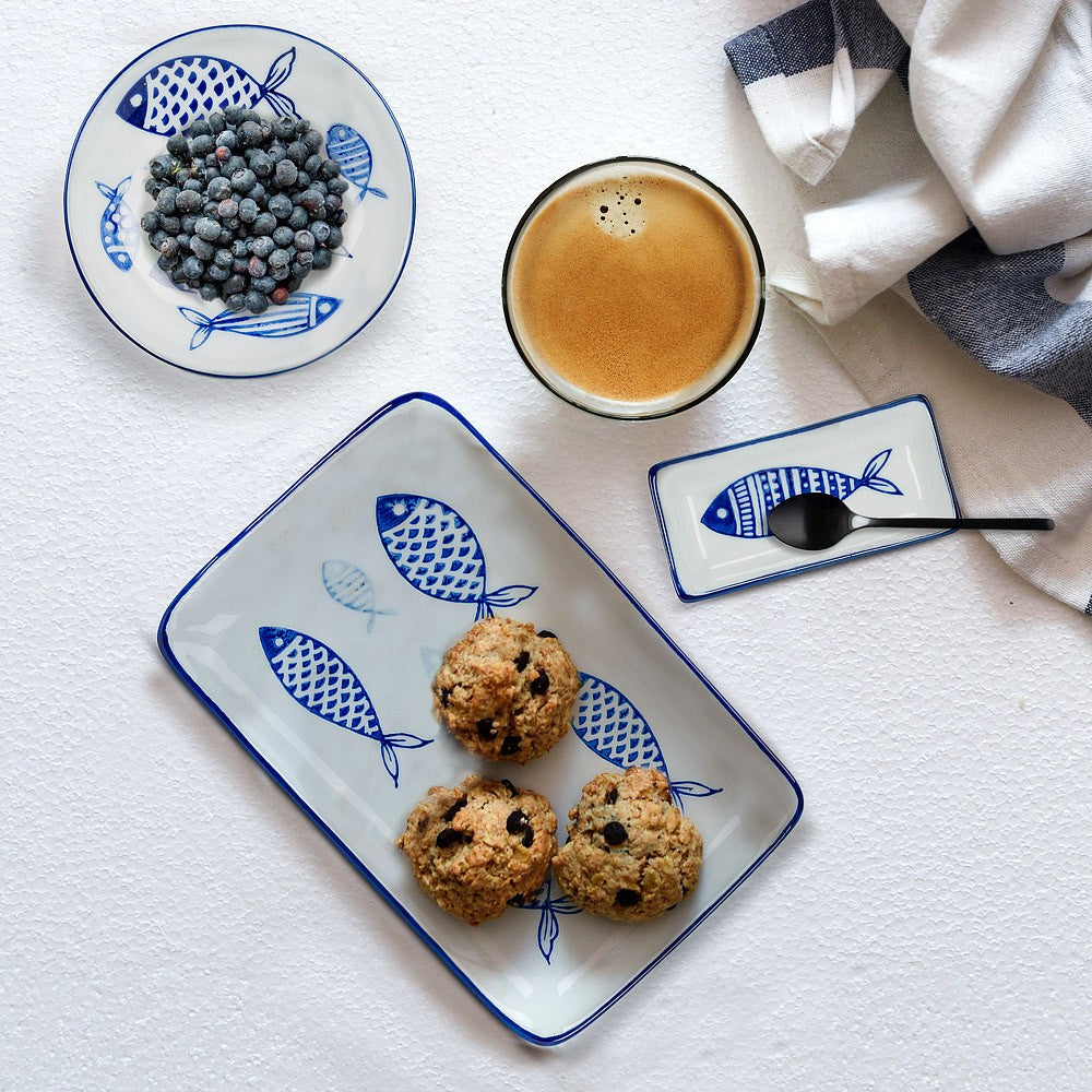 Small Rectangular Bluefish Sauce Dish, 3.5"