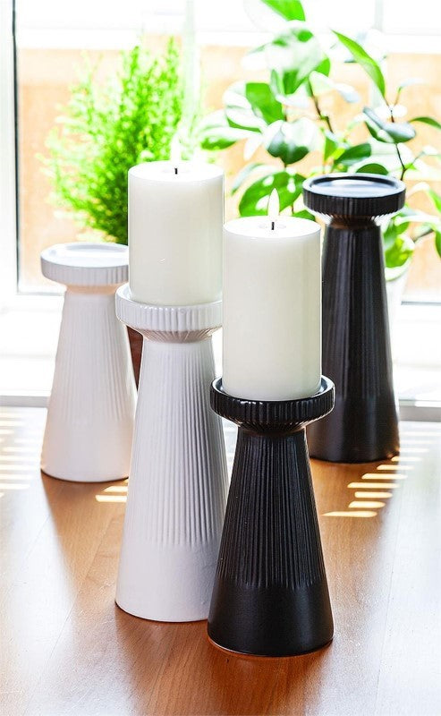 Matte Black Ribbed Pillar Candle Holder