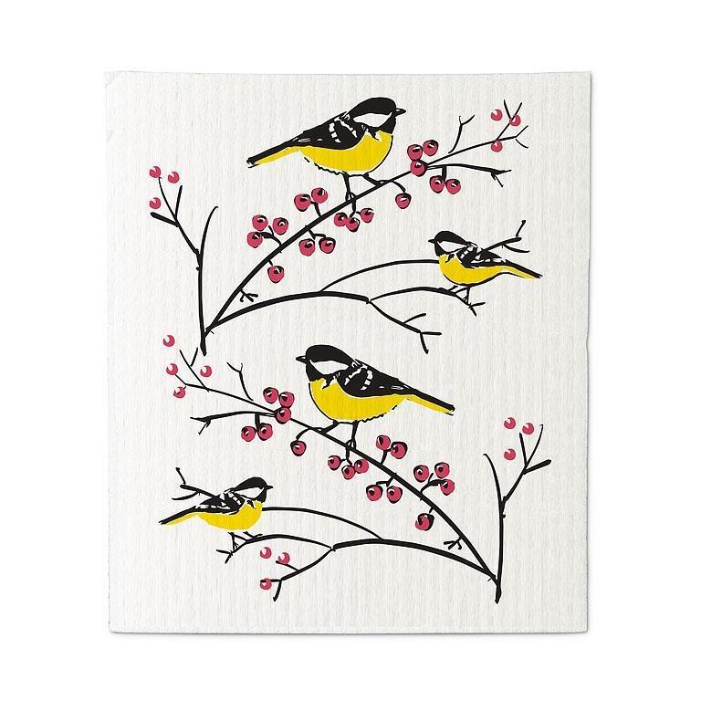 Goldfinch On Branch Swedish Dishcloth, Set of 2