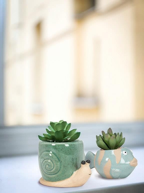 Mini Turquoise Snail Planter, 2.25&quot;H