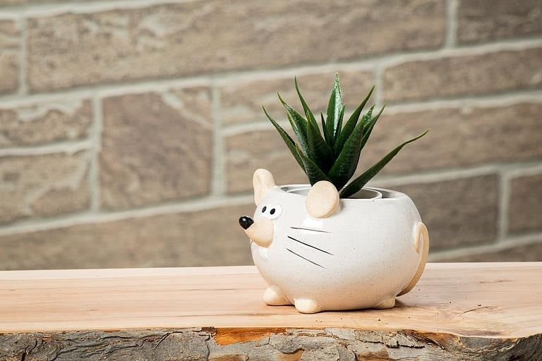 Mini White Mouse Planter, 2.25"