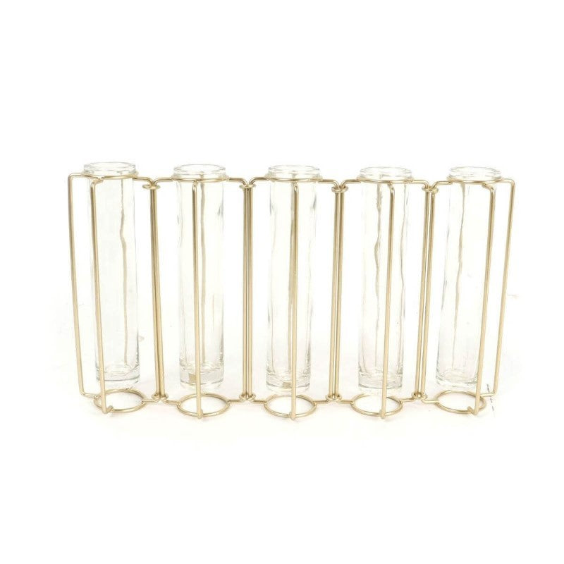 Gold Wire Frame 5 Glass Tube Vase