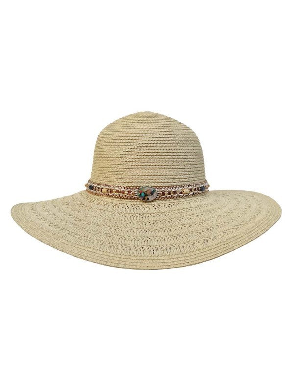 Brim Straw Hat With Gemstone Band
