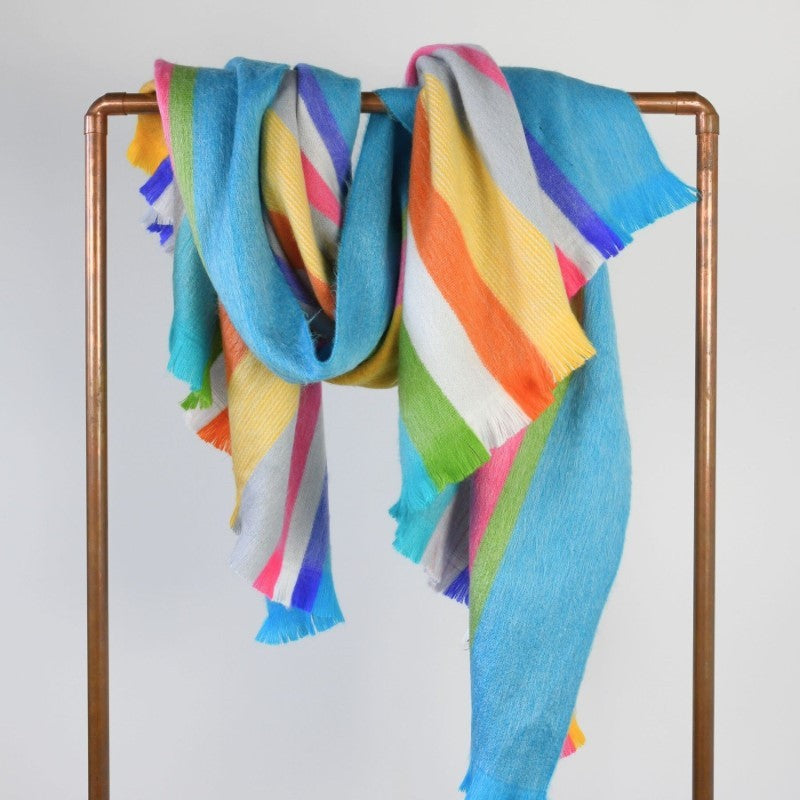 Pokoloko Tropical Multi Stripe Fringed Alpaca Blanket