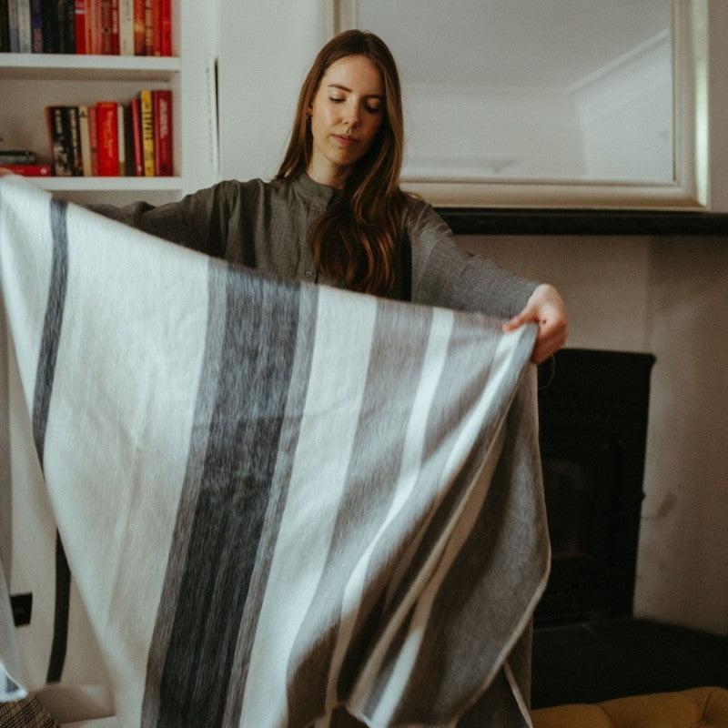 Striped Alpaca Throw Blanket - Earl Grey