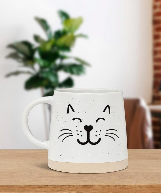 Wide Base Mug with Cat Face