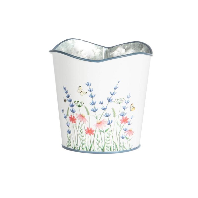Round Embossed Floral Metal Planter