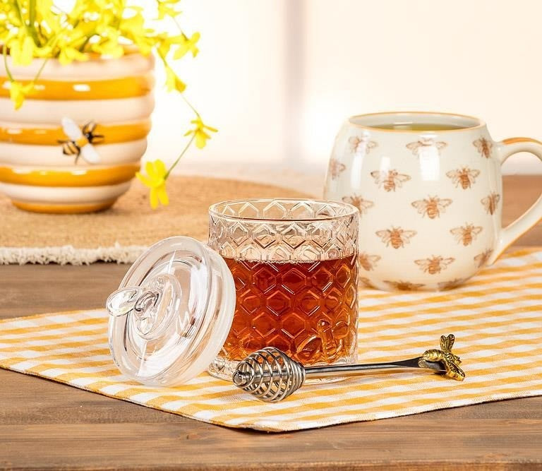 Honeycomb Jar with Bee on Sealed Lid