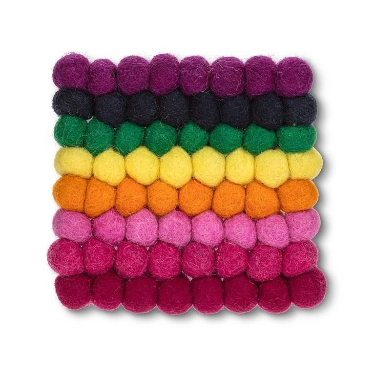 Square Rainbow Stripe Pompom Coaster