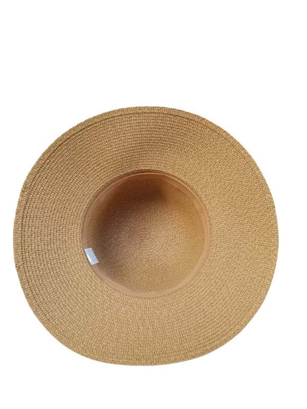 Crochet Bucket Straw Hat With Metal Buckle Band, Khaki