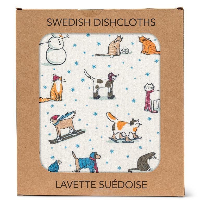 Winter Sports Cats Swedish Dishcloth, Single
