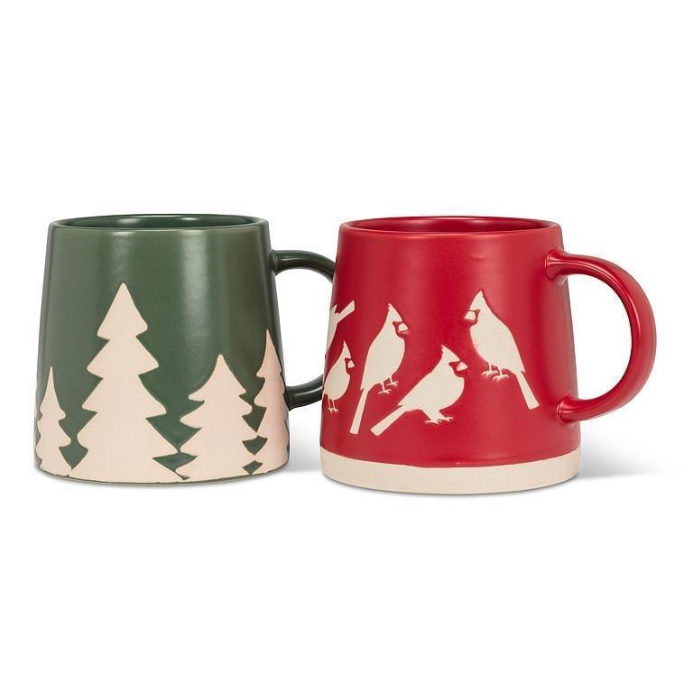 Wide Base Mug with Pine Trees, 14oz