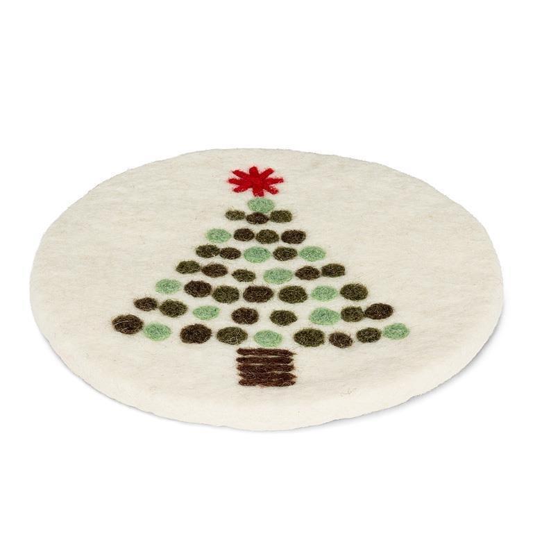 Handmade Wool Dotted Tree Trivet, 8&quot;D