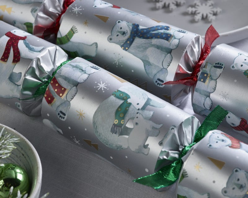 Racing Polar Bear Christmas Crackers, Set of 6