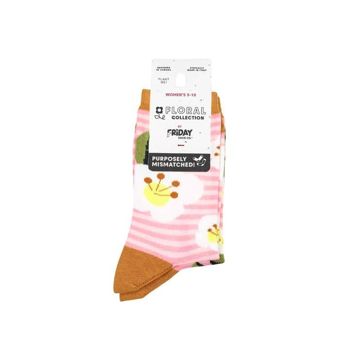 Pink Stripes Floral Socks - Sm