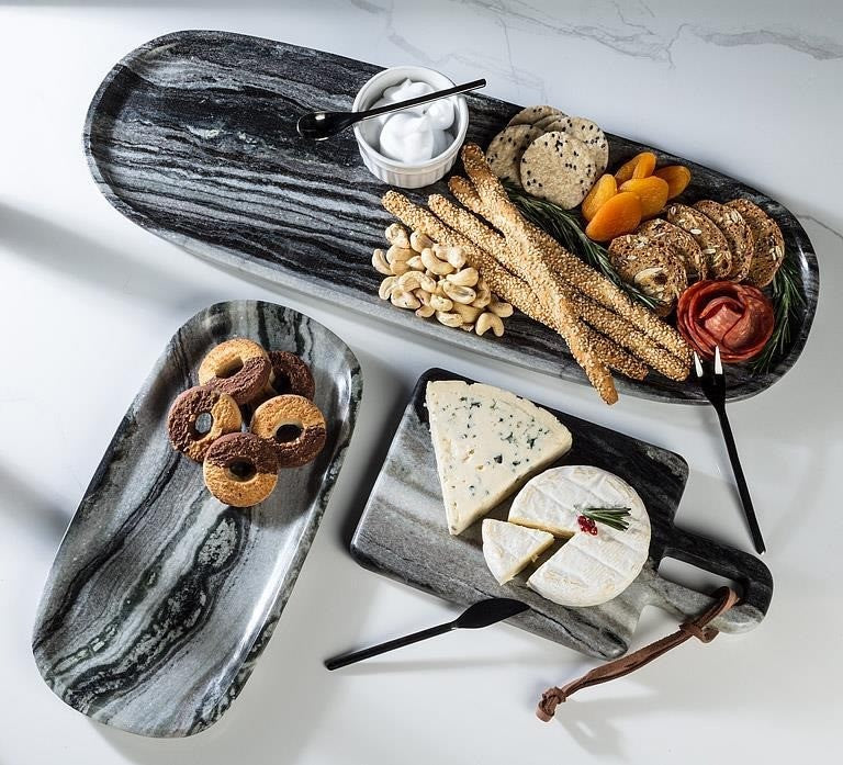 Large Black Marble Oblong Tray, 19.5"