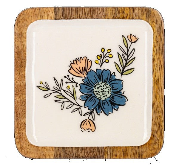 Square Colourful Flower Tidbit Tray, 6"Sq