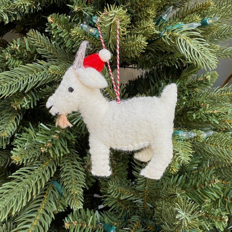 Felt Goat in Santa Hat Ornament