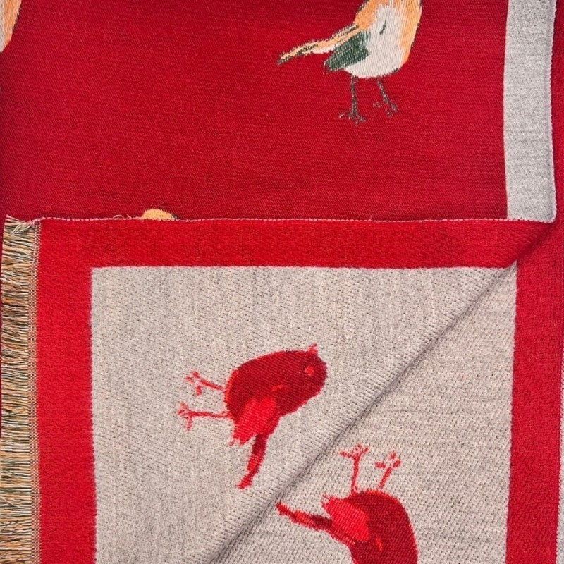 Red Robin Woven Print On Reversible Cashmeremix Scarf