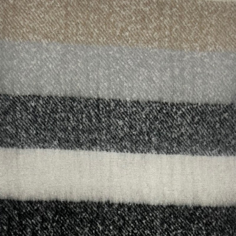 Fluffy Striped Grey Black Blanket Scarf with Tassels