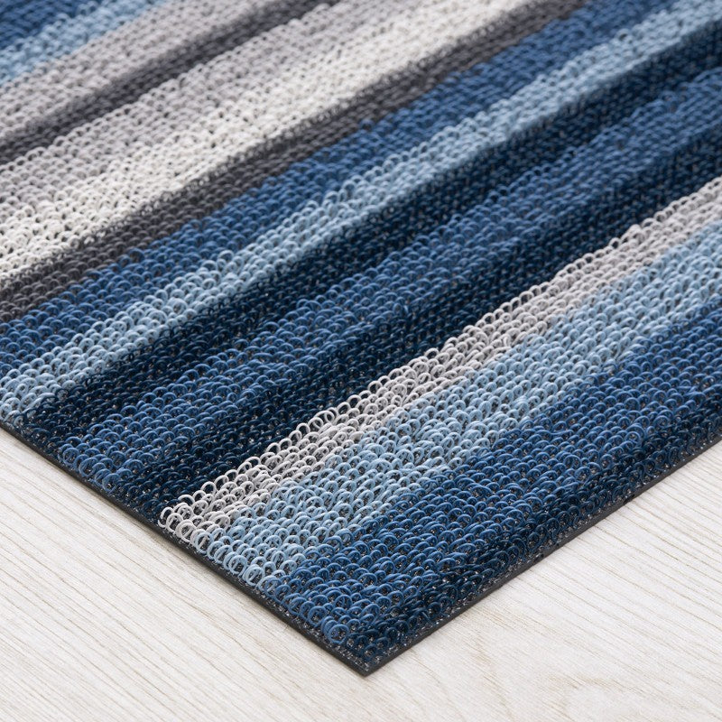 Chilewich Horizon Stripe Shag Mat, Deep Sea
