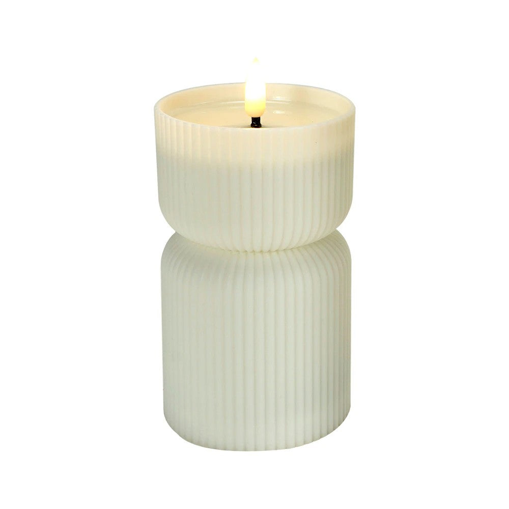 Ribbed 3D Flicker Flame LED Candle w/Timer