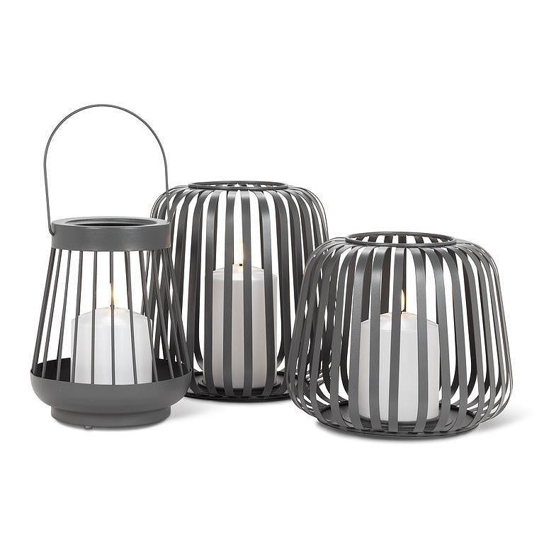 Grey Cage Lantern with LED Candle