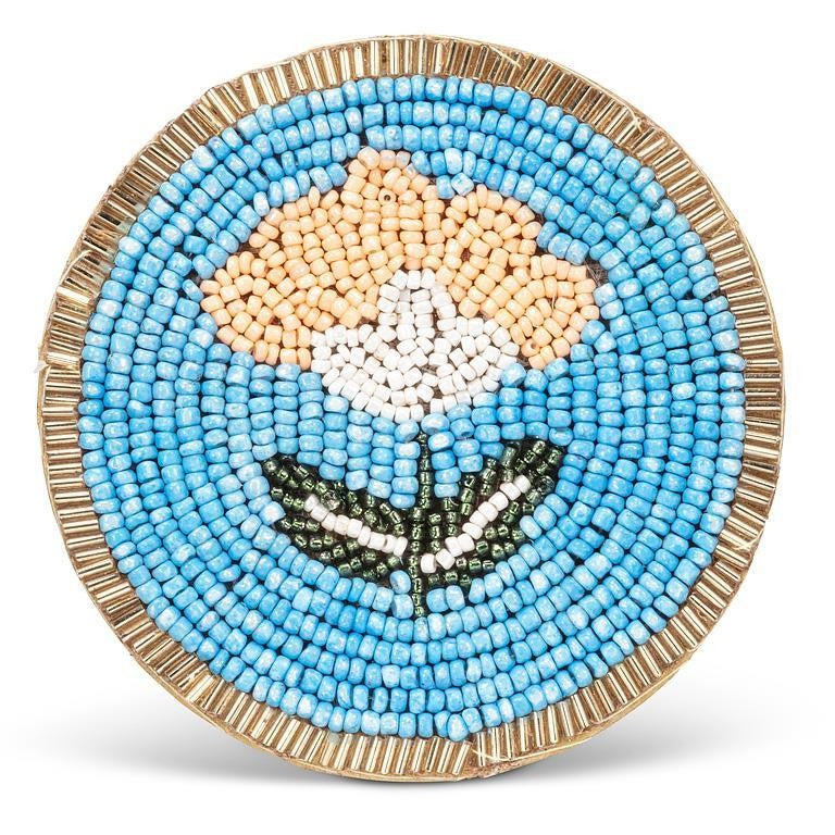 Beaded Floral Round Coaster. Set of 4