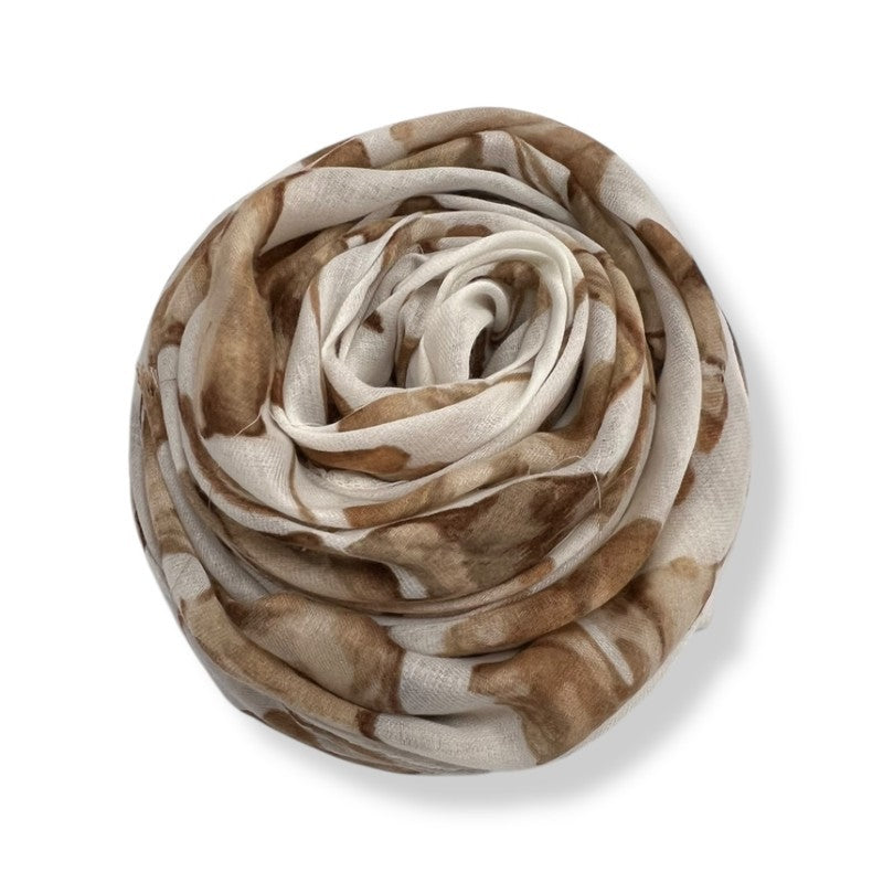 Beige Ginko Leaves Print Scarf