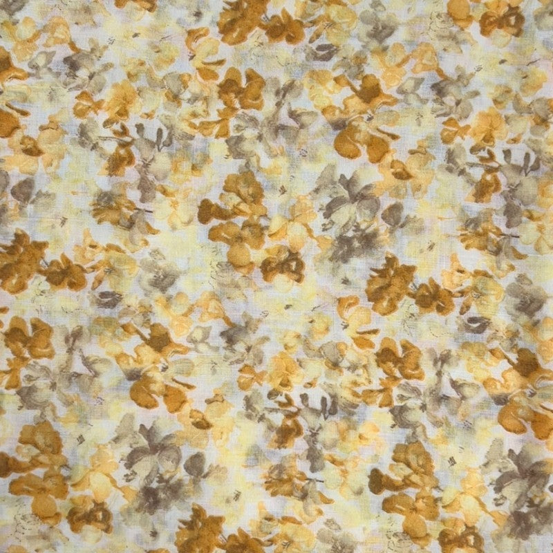 Yellow Sweet Pea Flower Print Scarf Finished with Fringes