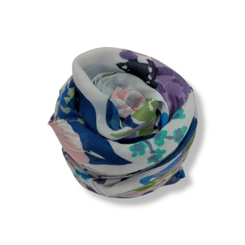 Blue Soft Vintage Floral Print Scarf