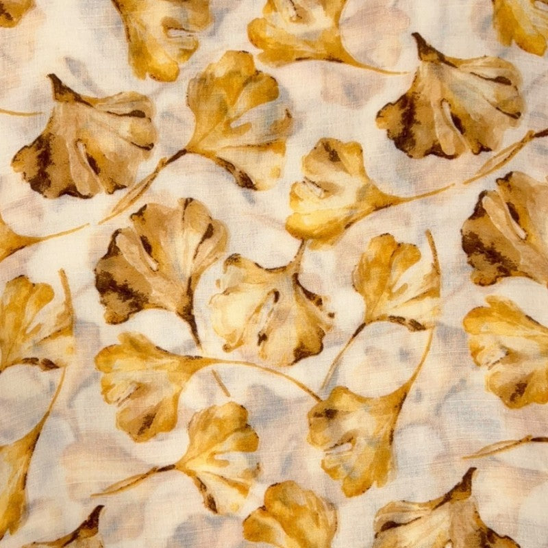 Yellow Ginko Leaves Print Scarf