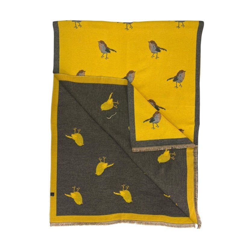 Mustard Robin Woven Print On Reversible Cashmeremix Scarf