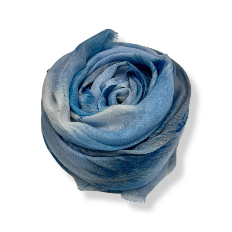 Abstract Iceberg Blue Brush Strokes On Medium Weight Scarf