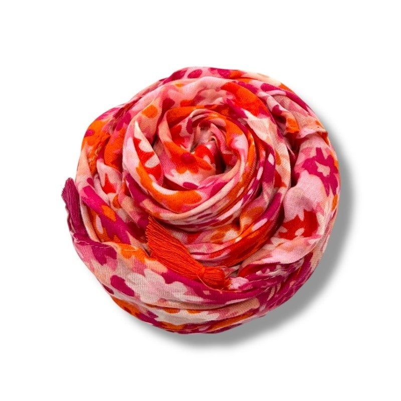 Red Meadow Floral Print Scarf with Tassels