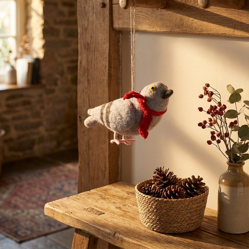 Pigeon With Scarf Handmade Ornament