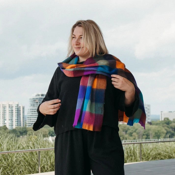 Pokoloko Alpaca Seamless Check Scarf - Thistle Check