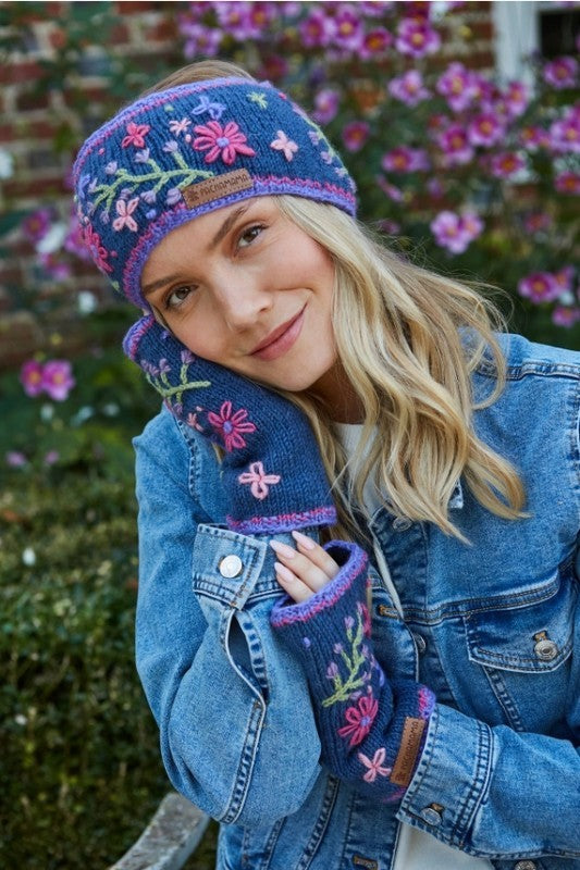 Hampton Court Embroidered Flowers Fingerless Gloves