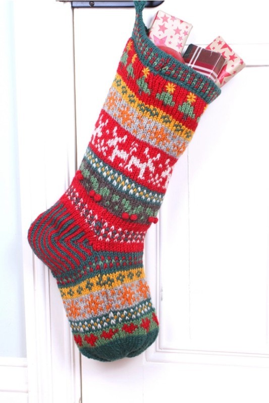 Reindeer Fair Isle Knit Stocking - Festive Red