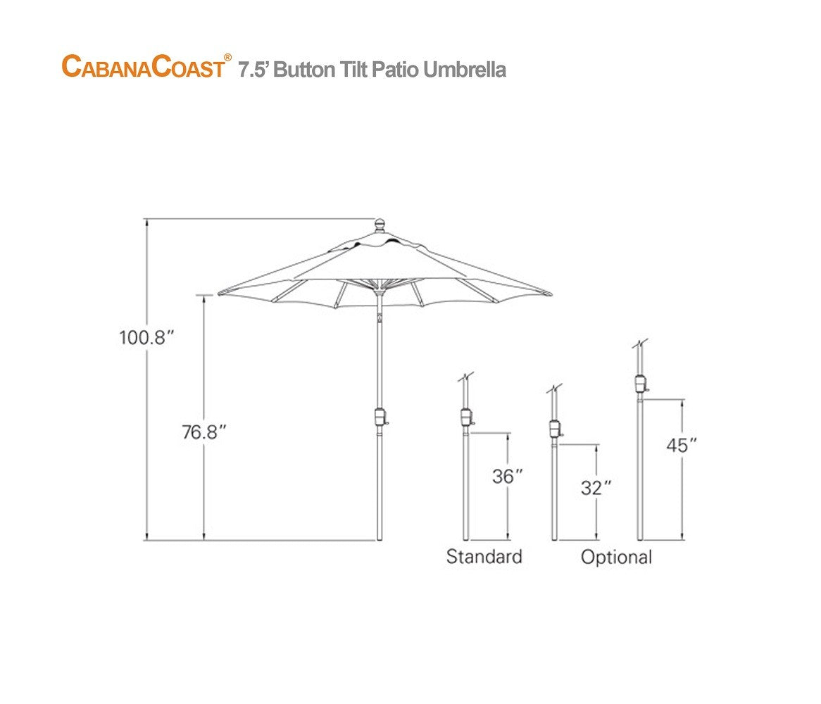 7.5&#39; Round Button Tilt Patio Umbrella