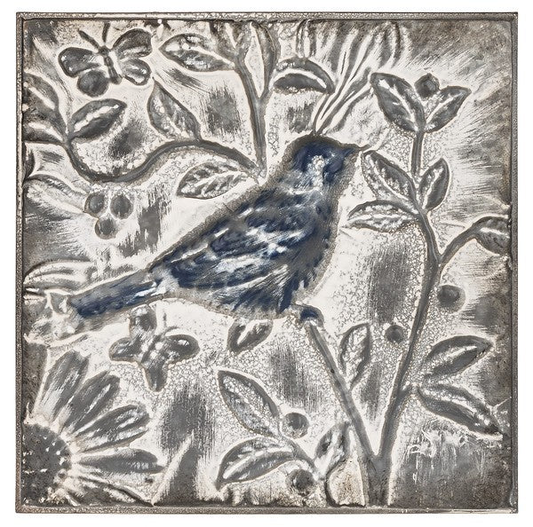 Embossed Bird On Branch Wall Art
